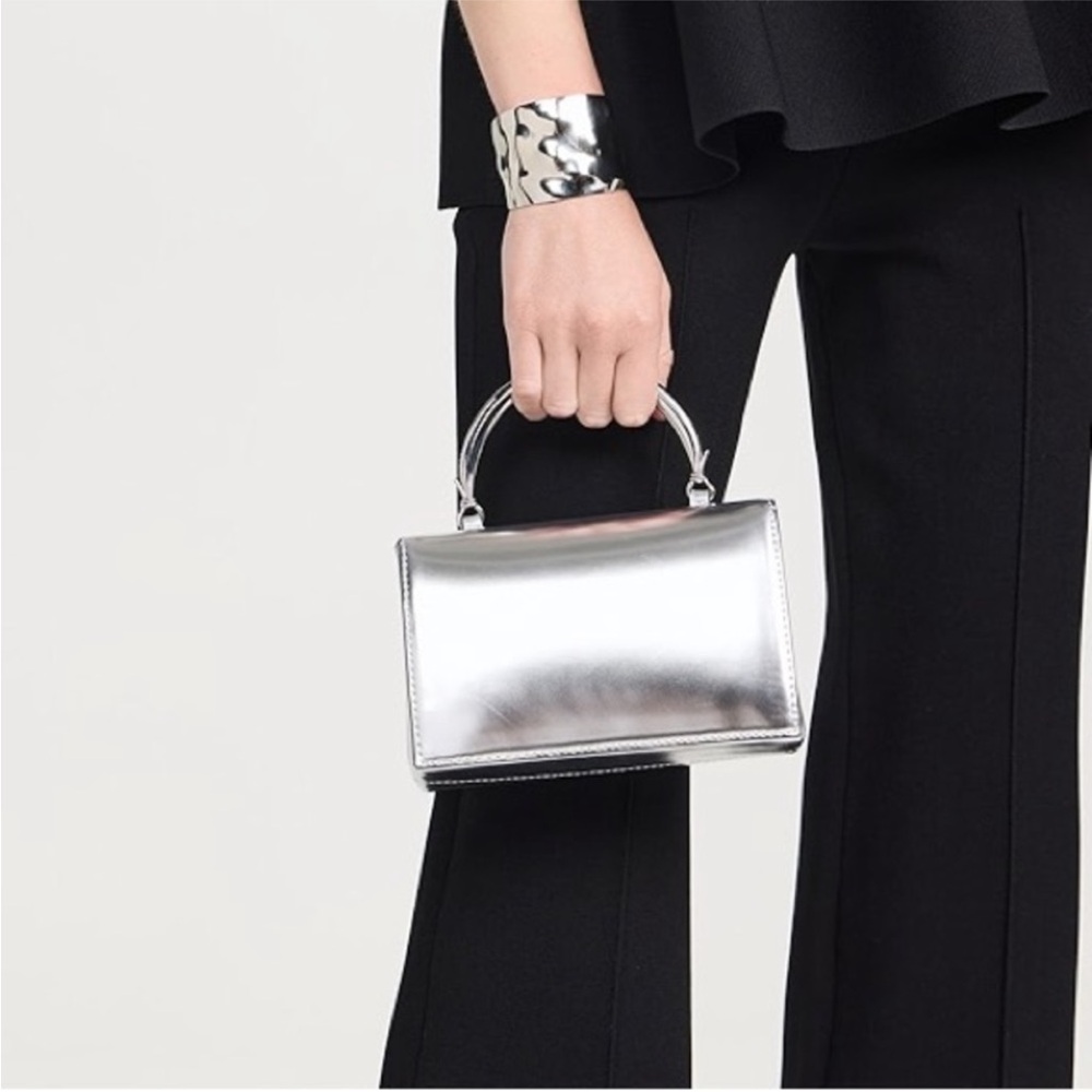 STAUD // Arc Evening Bag in Metallic Silver